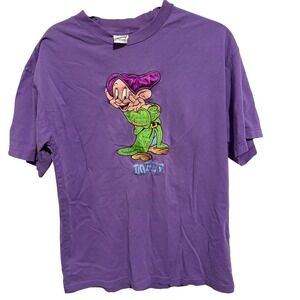 90s Disney Snow White 7 Dwarfs Dopey embroidered purple women TShirt large vtg